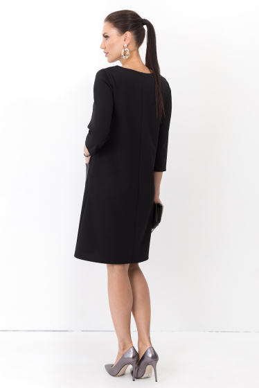 Платье с кожаной кокеткой и карманами (черное) П1241-8